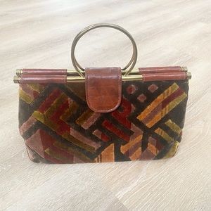 Vintage Cara Velvet Print Carpet Bag style, Handbag, Purse, Satchel w/ Gold Trim